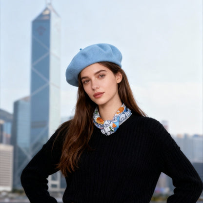Let's Yum Cha Victoria Harbour Blue Silky Scarf (60cm)