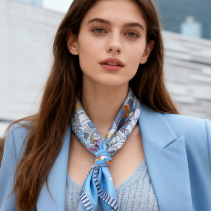 Let's Yum Cha Victoria Harbour Blue Silky Scarf (60cm)