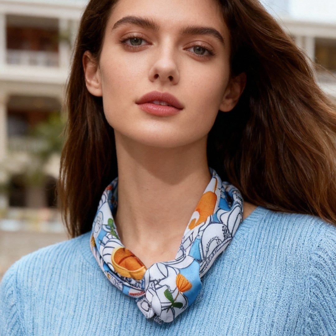 Let's Yum Cha Victoria Harbour Blue Silky Scarf (60cm)