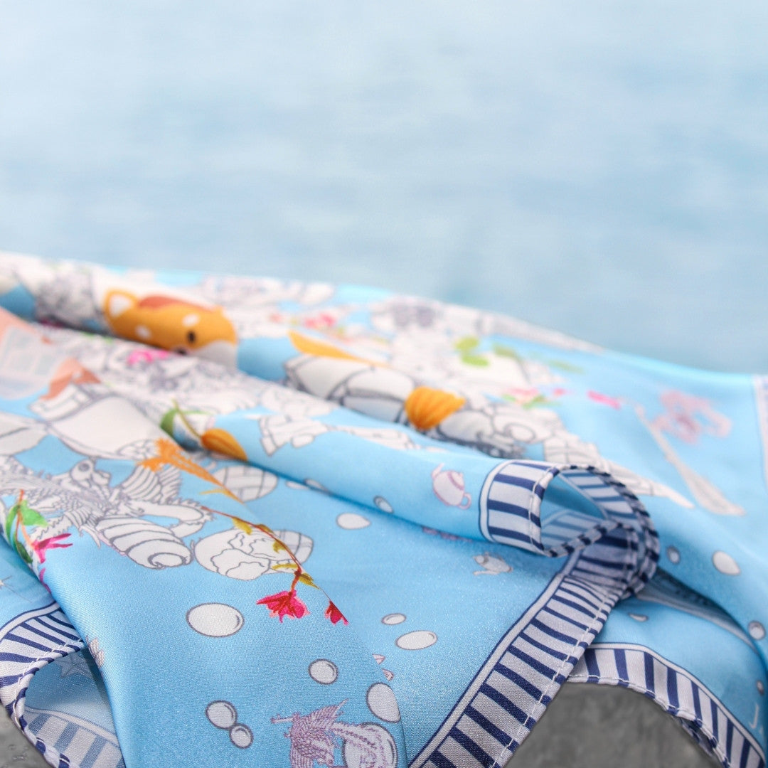 Let's Yum Cha Victoria Harbour Blue Silky Scarf (60cm)
