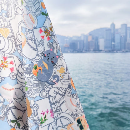 Let's Yum Cha Victoria Harbour Blue Silky Scarf (60cm)