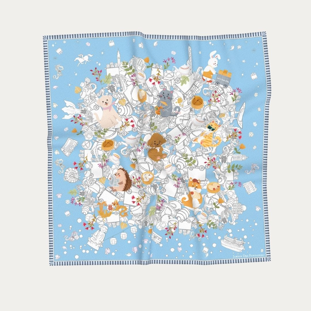 Let's Yum Cha Victoria Harbour Blue Silky Scarf (60cm)