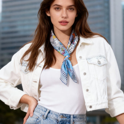 Let's Yum Cha Victoria Harbour Blue Silky Scarf (60cm)