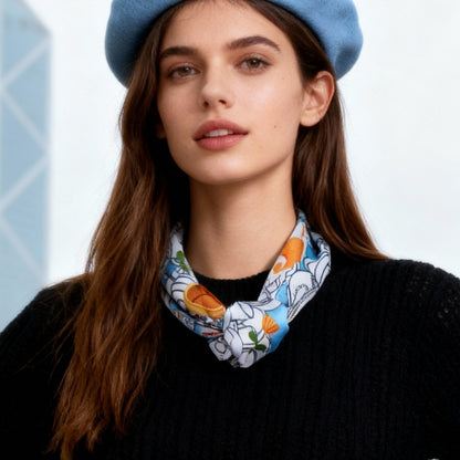 Let's Yum Cha Victoria Harbour Blue Silky Scarf (60cm)