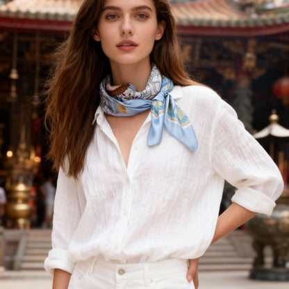 Let's Yum Cha Ice Blue Ferry Silky Scarf (90cm)