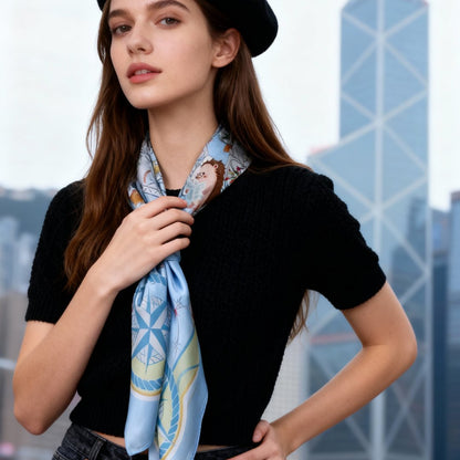 Let's Yum Cha Ice Blue Ferry Silky Scarf (90cm)