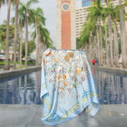 Let's Yum Cha Ice Blue Ferry Silky Scarf (90cm)