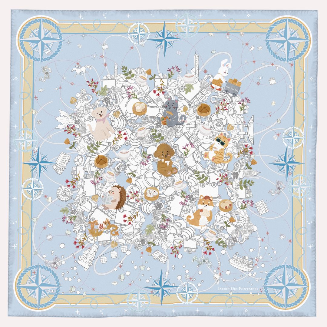 Let's Yum Cha Ice Blue Ferry Silky Scarf (90cm)