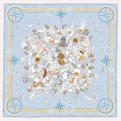 Let's Yum Cha Ice Blue Ferry Silky Scarf (90cm)