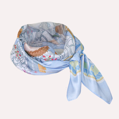 Let's Yum Cha Ice Blue Ferry Silky Scarf (90cm)