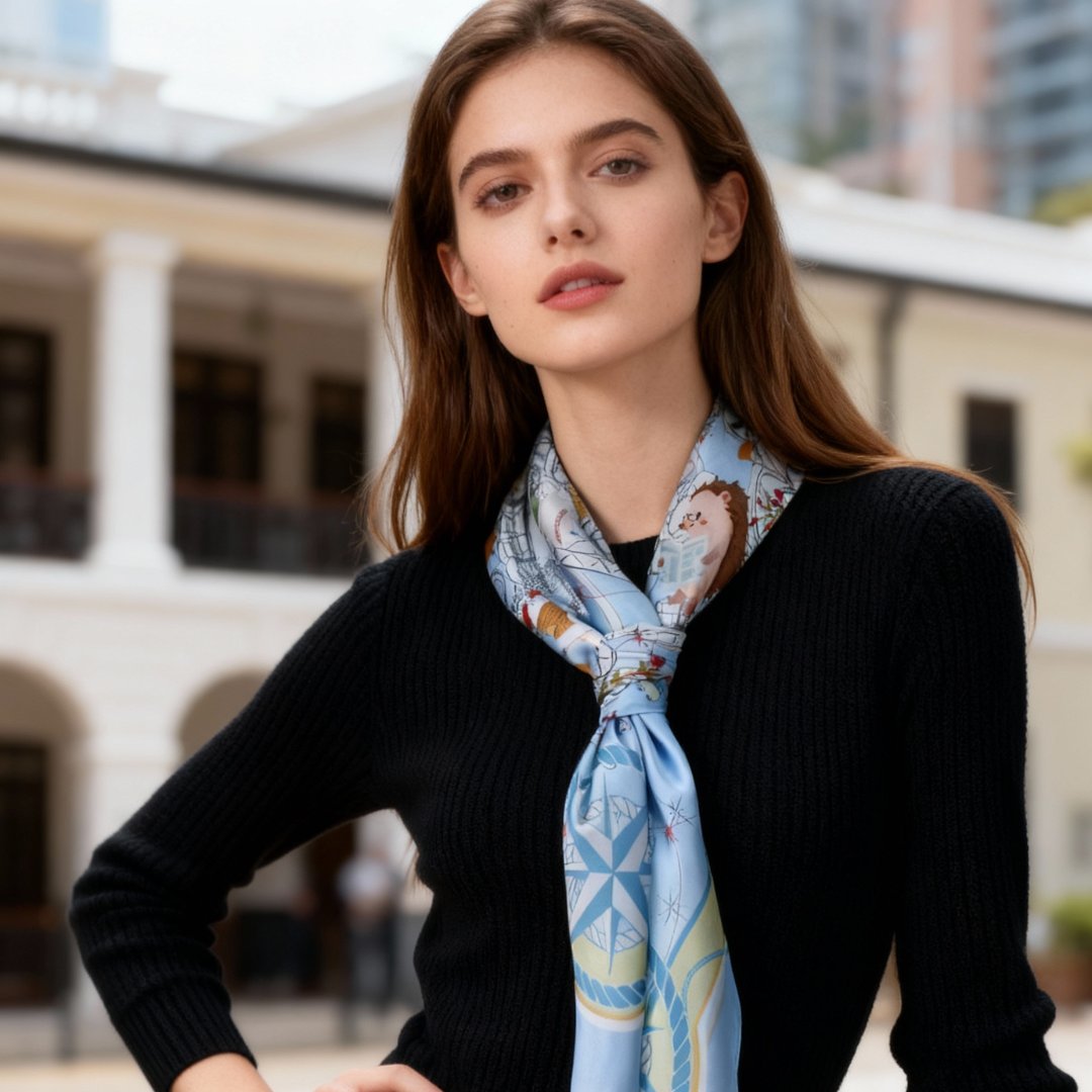 Let's Yum Cha Ice Blue Ferry Silky Scarf (90cm)