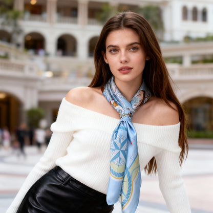 Let's Yum Cha Ice Blue Ferry Silky Scarf (90cm)