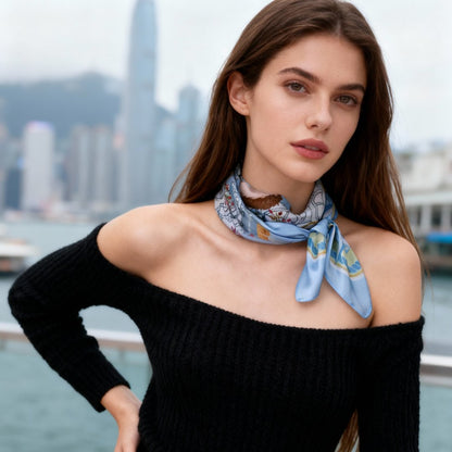 Let's Yum Cha Ice Blue Ferry Silky Scarf (90cm)