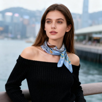 Let's Yum Cha Ice Blue Ferry Silky Scarf (90cm)