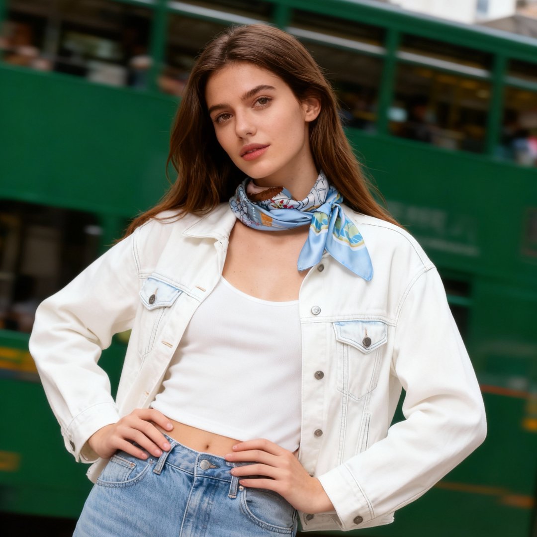 Let's Yum Cha Ice Blue Ferry Silky Scarf (90cm)