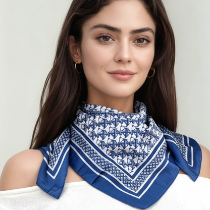 JDF Monogram Victorian Teal Silky Scarf (90cm)