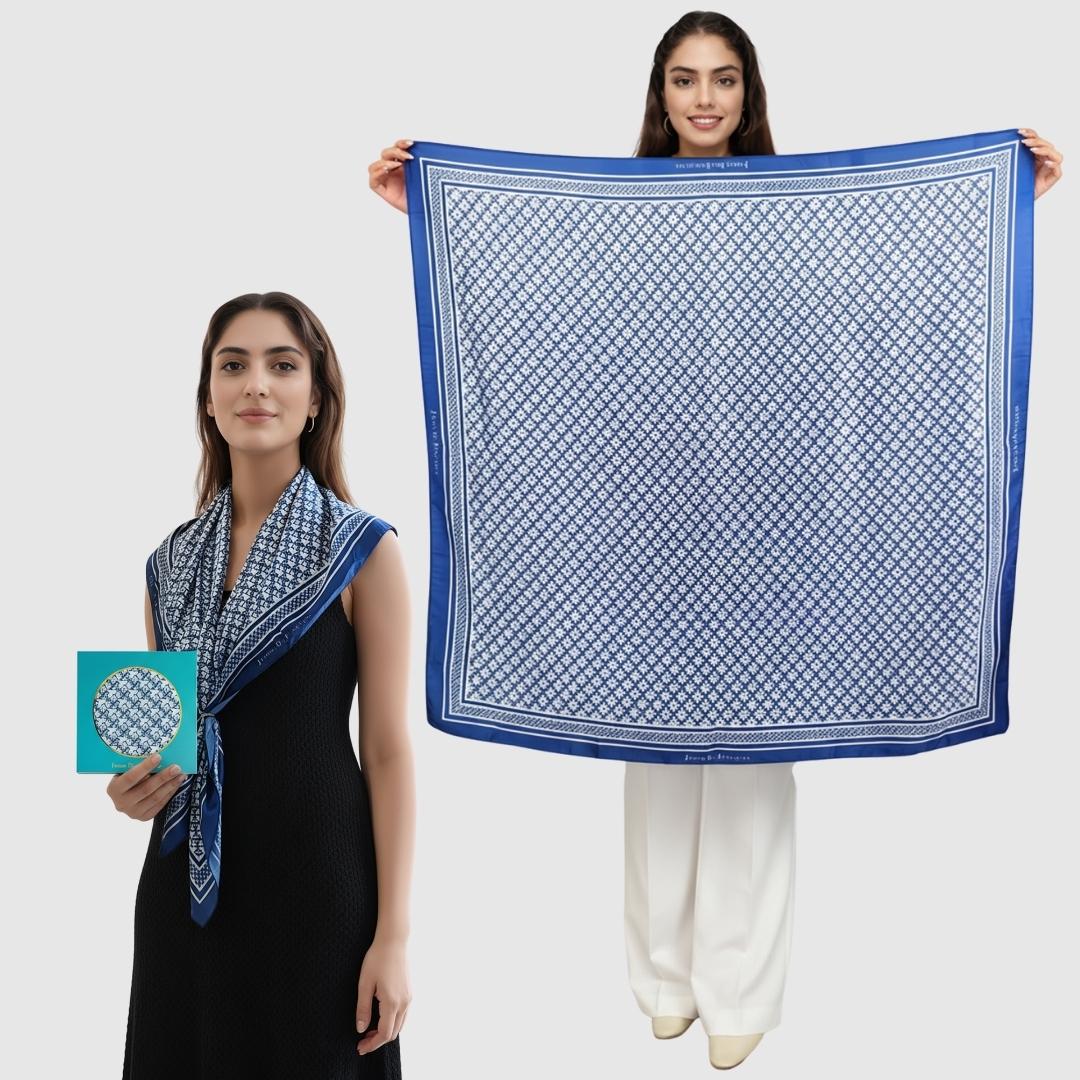 JDF Monogram Victorian Teal Silky Scarf (90cm)