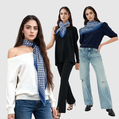 JDF Monogram Victorian Teal Silky Scarf (90cm)