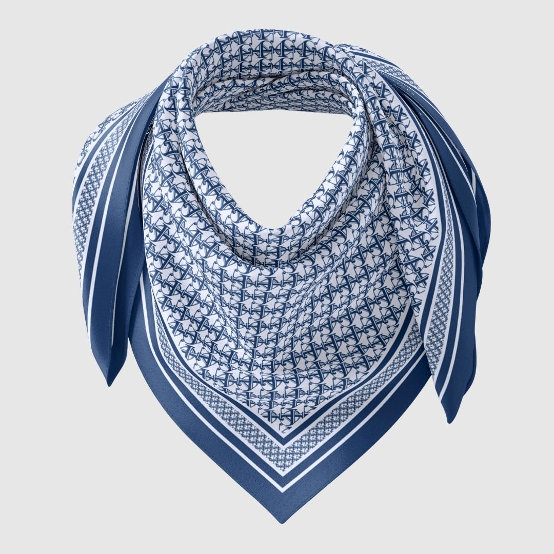 JDF Monogram Victorian Teal Silky Scarf (90cm)