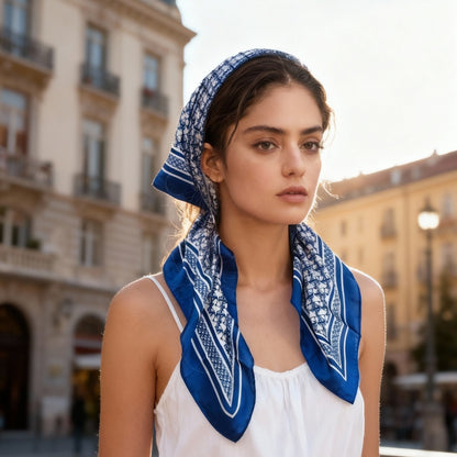 JDF Monogram Victorian Teal Silky Scarf (90cm)