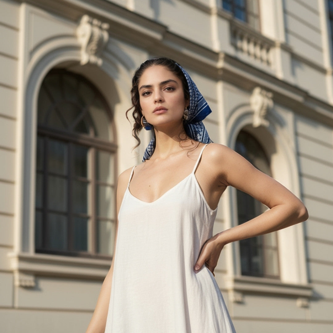 JDF Monogram Victorian Teal Silky Scarf (90cm)