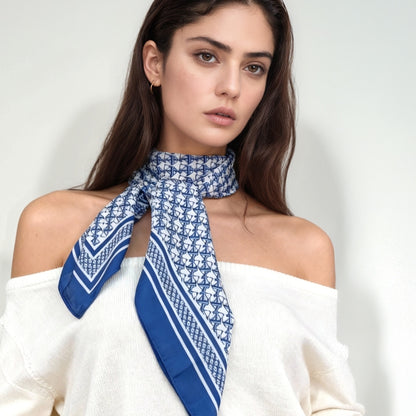 JDF Monogram Victorian Teal Silky Scarf (90cm)