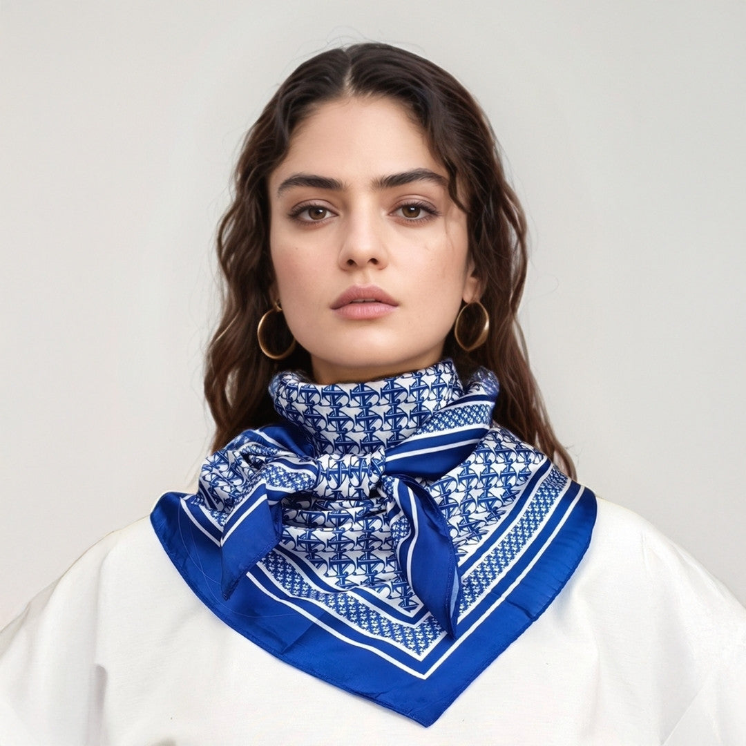 JDF Monogram Victorian Teal Silky Scarf (90cm)