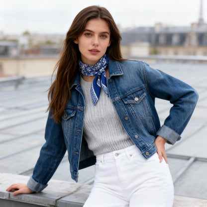 JDF Monogram Victorian Teal Twilly Silky Scarf (105cm)