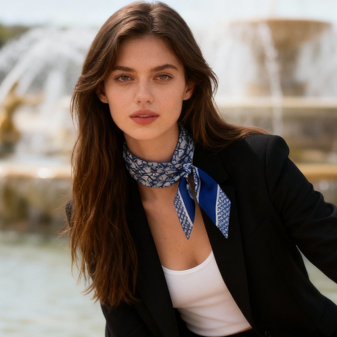 JDF Monogram Victorian Teal Twilly Silky Scarf (105cm)