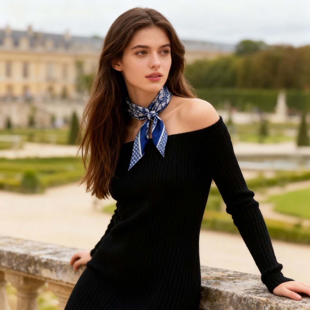 JDF Monogram Victorian Teal Twilly Silky Scarf (105cm)