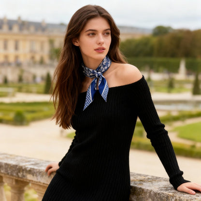 JDF Monogram Victorian Teal Twilly Silky Scarf (105cm)