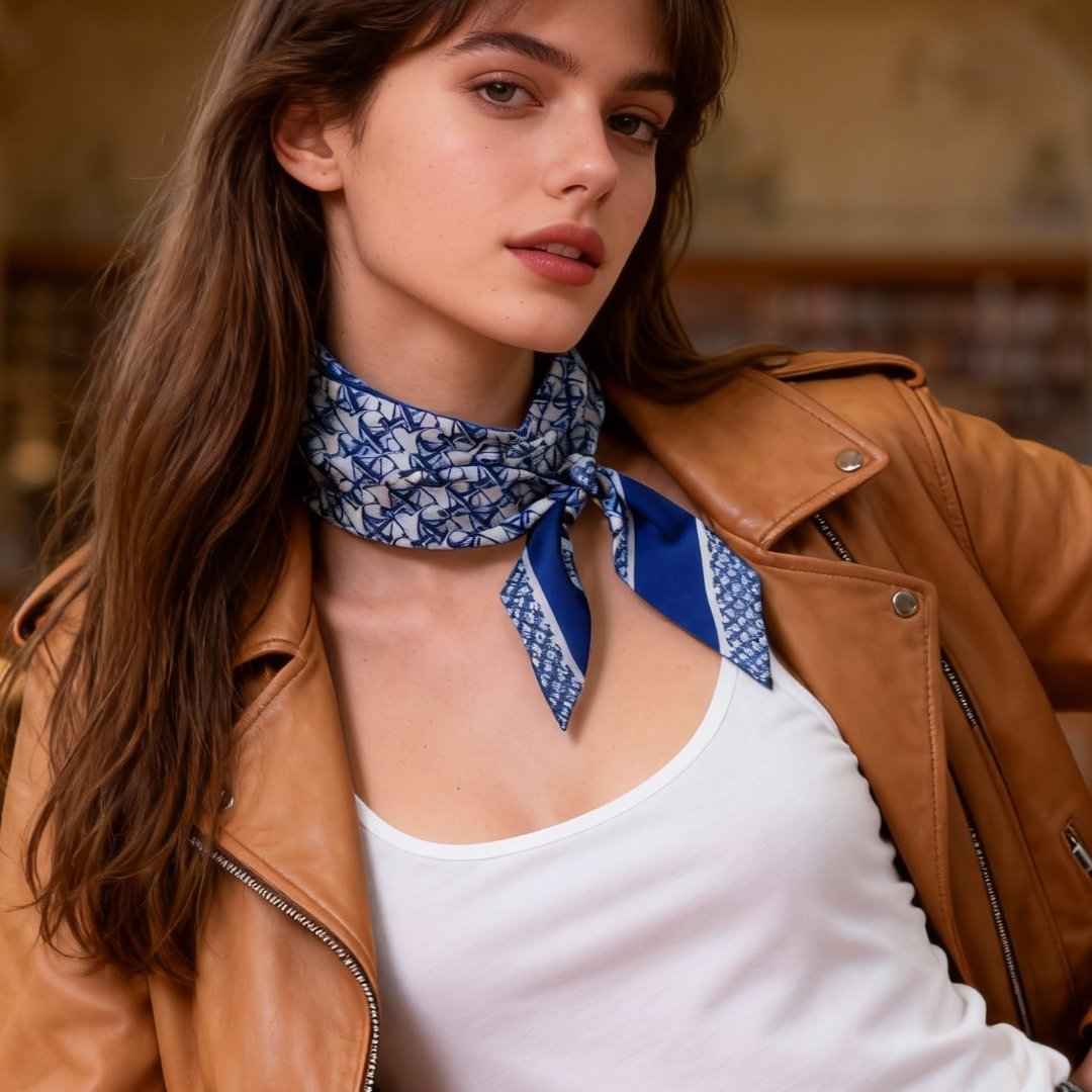 JDF Monogram Victorian Teal Twilly Silky Scarf (105cm)