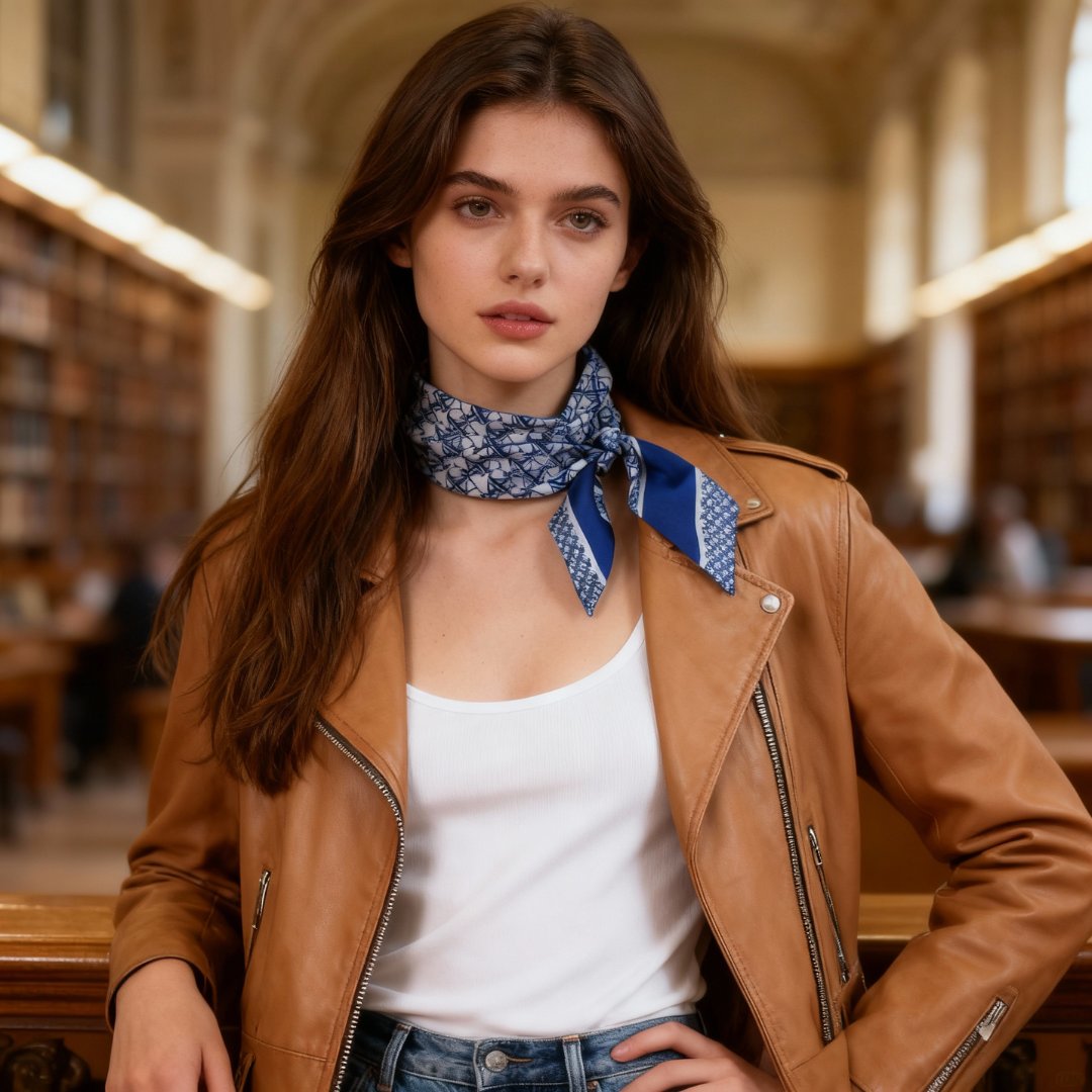 JDF Monogram Victorian Teal Twilly Silky Scarf (105cm)