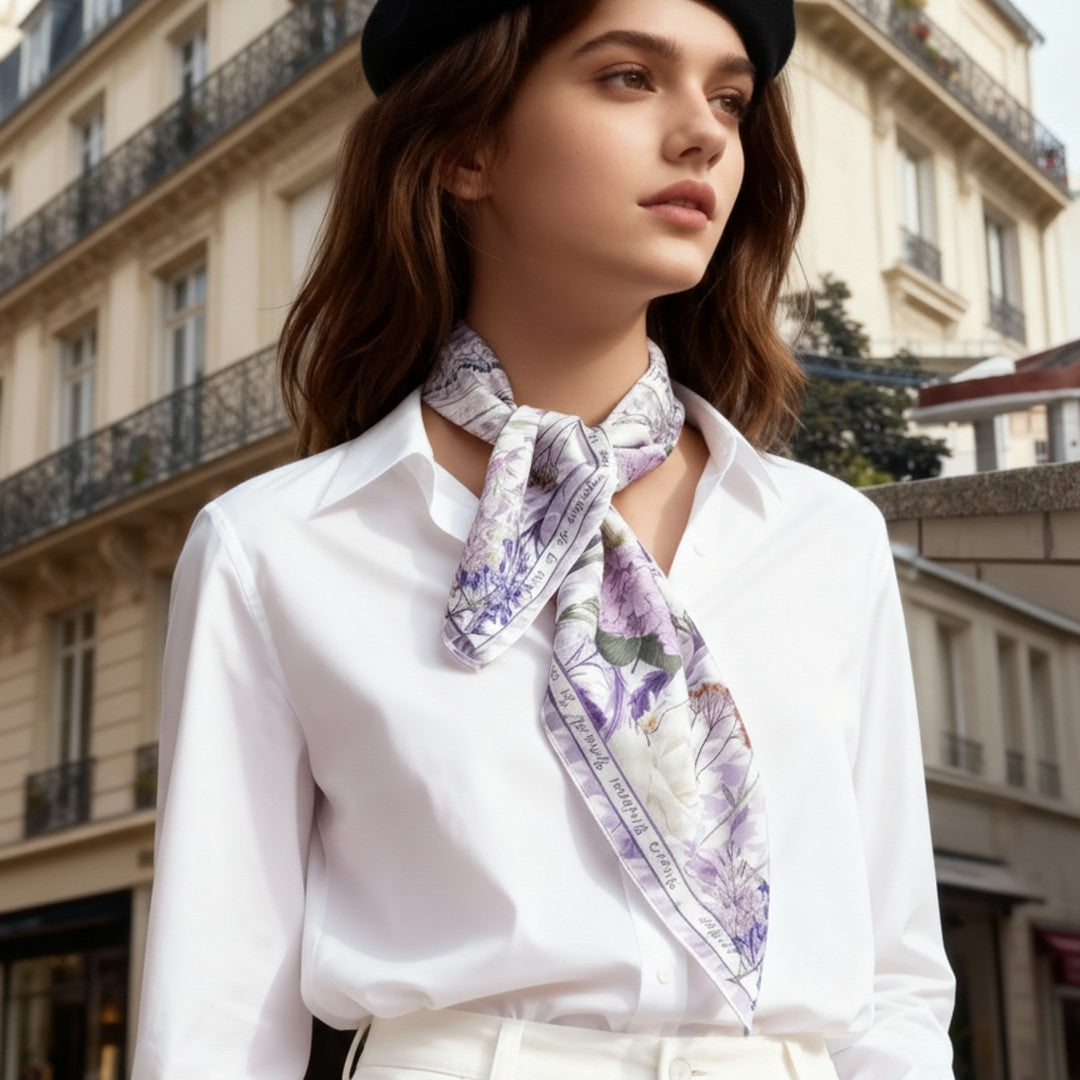 Secret Violet Garden Houndstooth Silky Scarf (60cm)