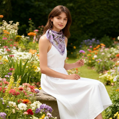 Secret Violet Garden Houndstooth Silky Scarf (60cm)