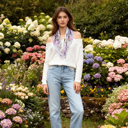 Secret Violet Garden Houndstooth Silky Scarf (60cm)