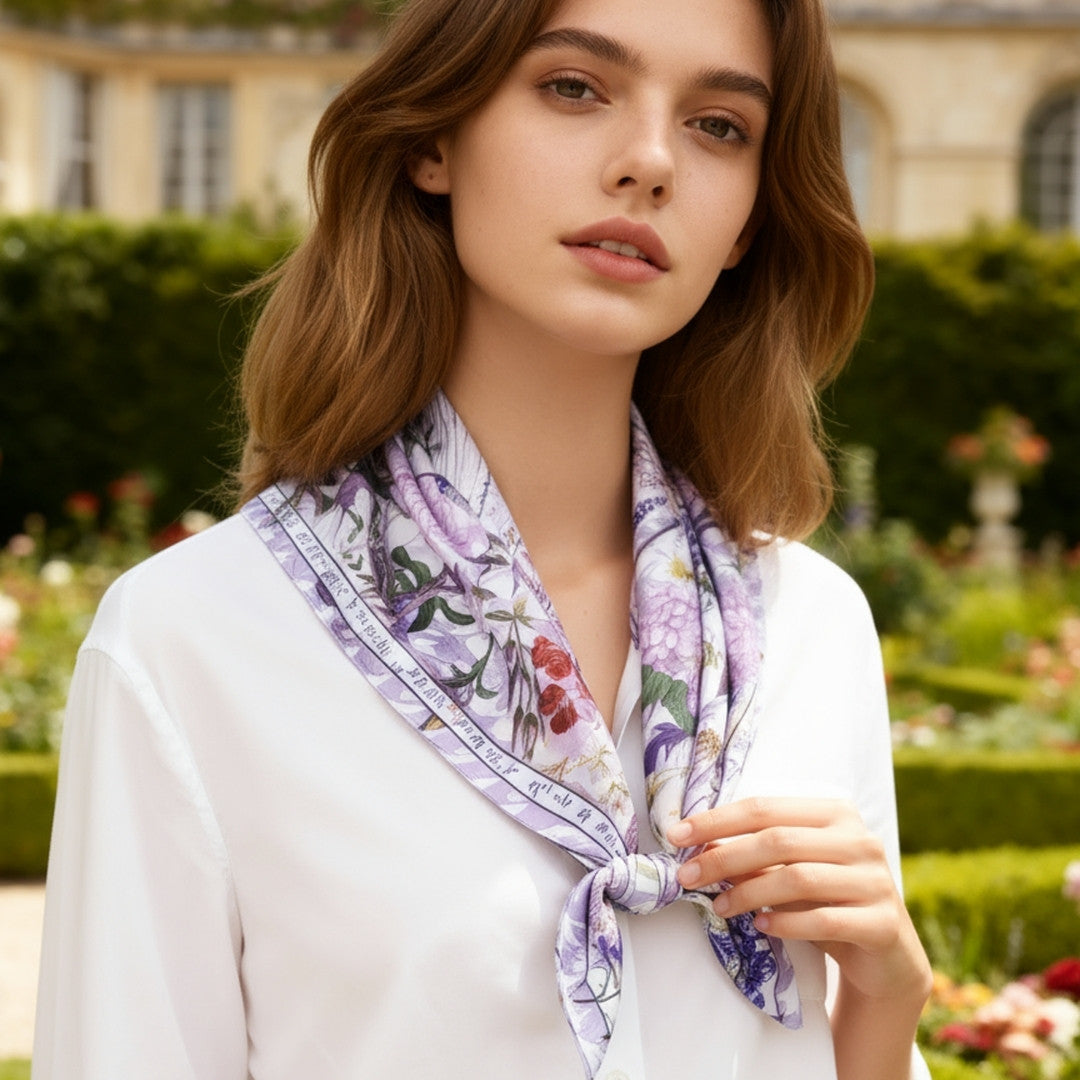 Secret Violet Garden Houndstooth Silky Scarf (60cm)