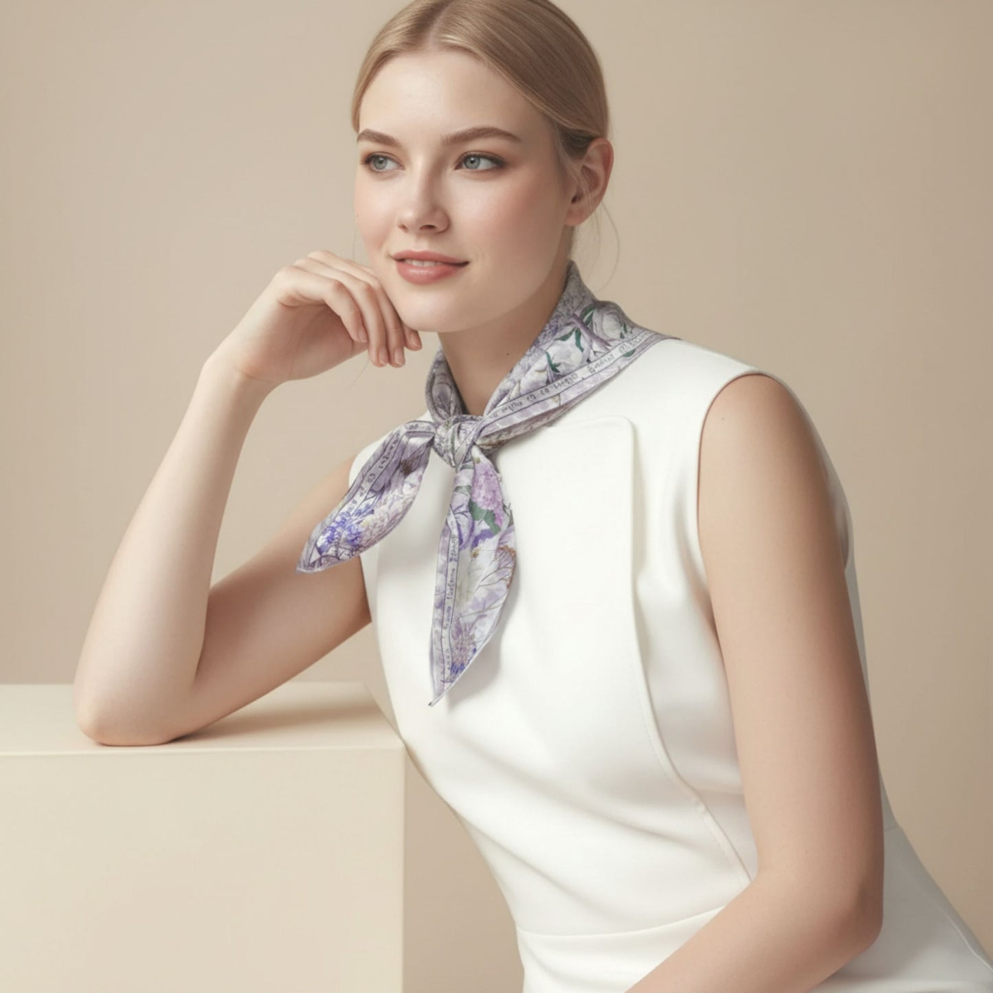 Secret Violet Garden Houndstooth Silky Scarf (60cm)