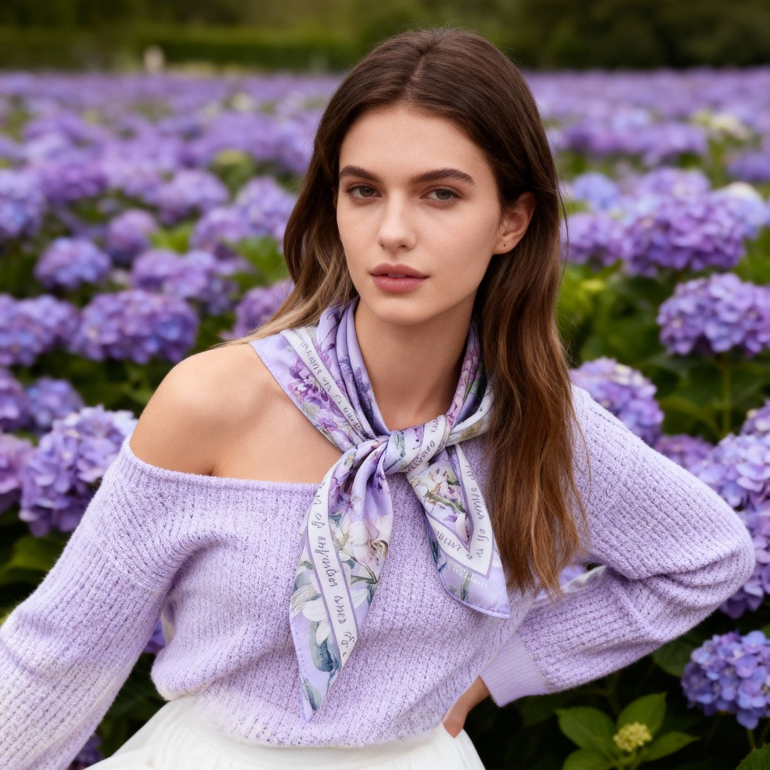 Secret Violet Garden Eustoma Silky Scarf (60cm)