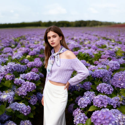 Secret Violet Garden Eustoma Silky Scarf (60cm)