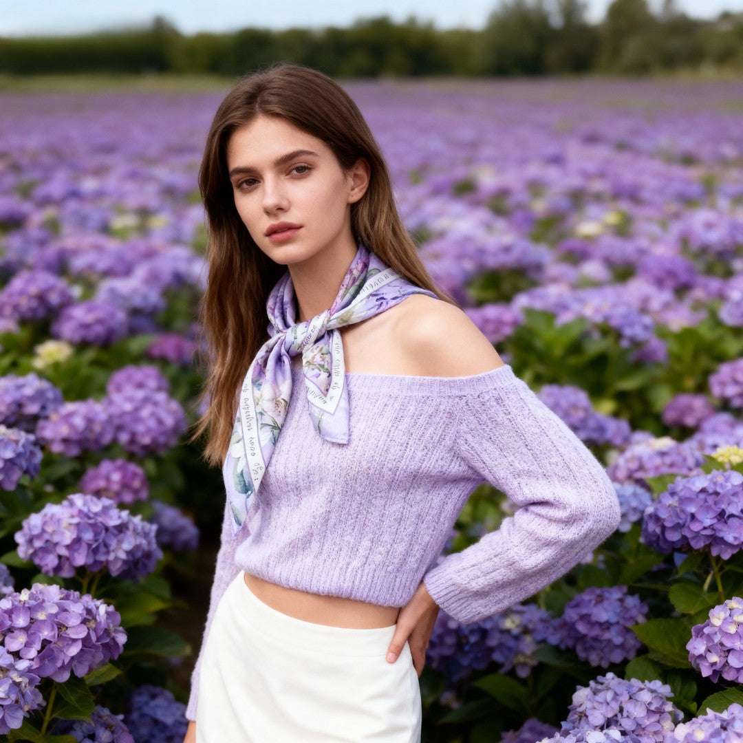 Secret Violet Garden Eustoma Silky Scarf (60cm)