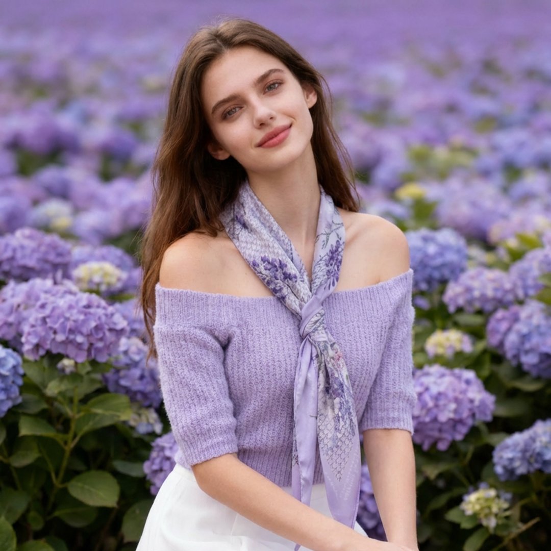 Secret Violet Garden Houndstooth Diamond Silky Scarf