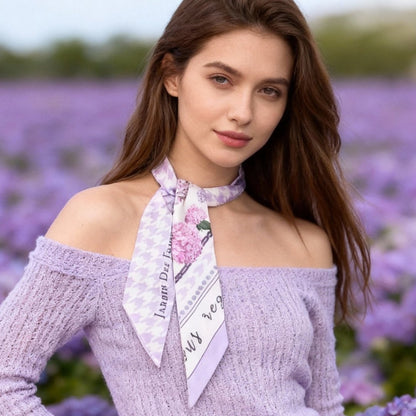 Secret Violet Garden Houndstooth Twilly Silky Scarf (85cm)