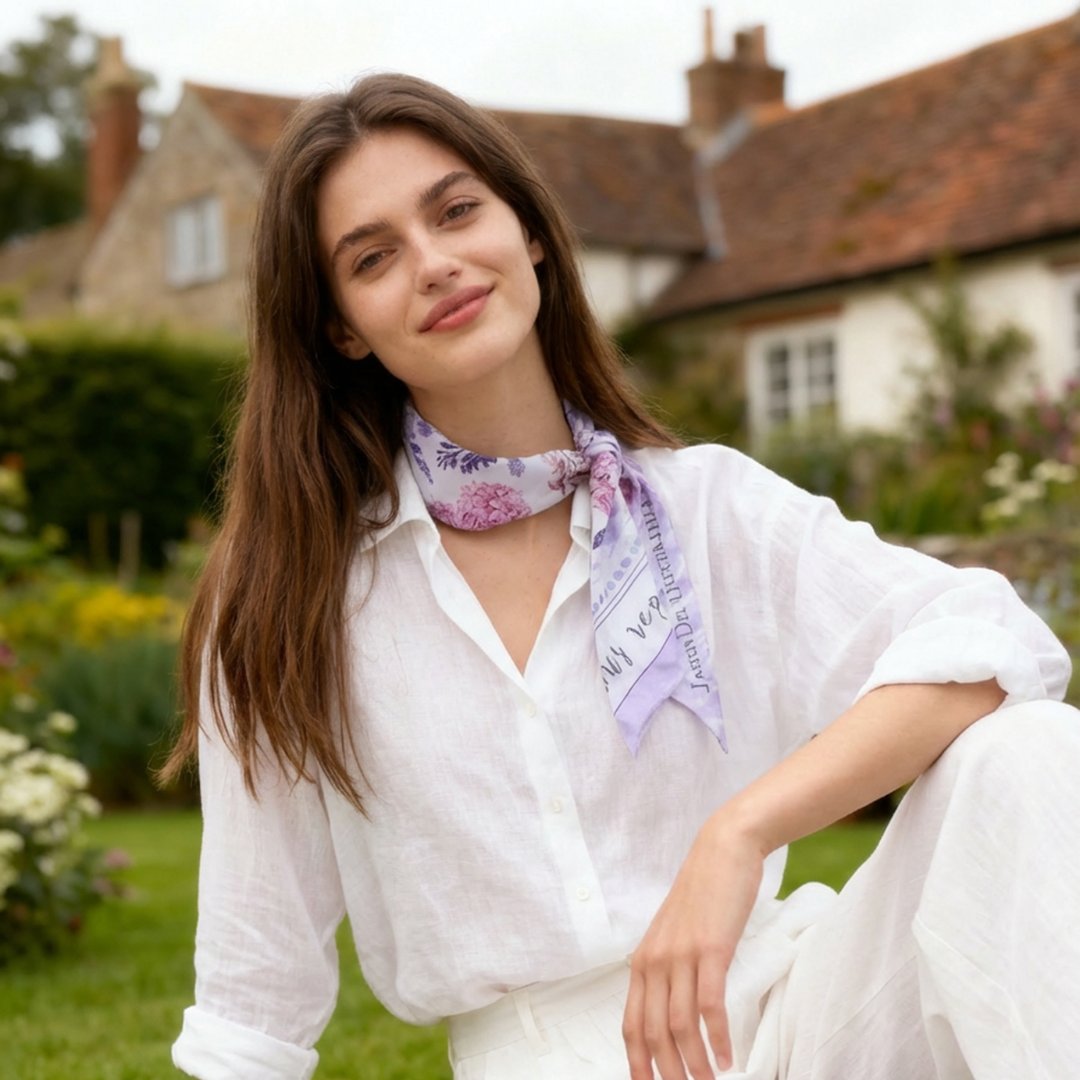 Secret Violet Garden Houndstooth Twilly Silky Scarf (85cm)