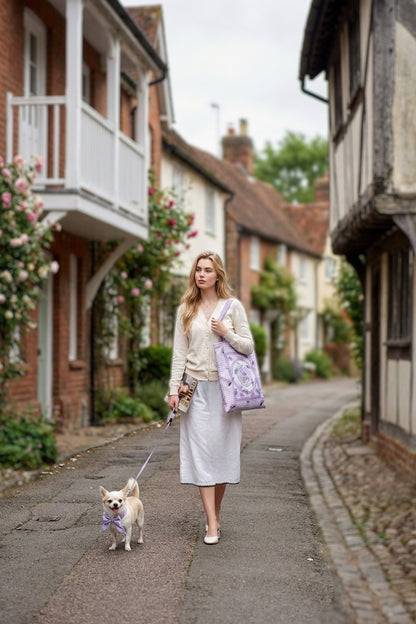 Pet & Owner Twinning Outfits  | Secret Violet Garden Scarf & Tote Bag Set
