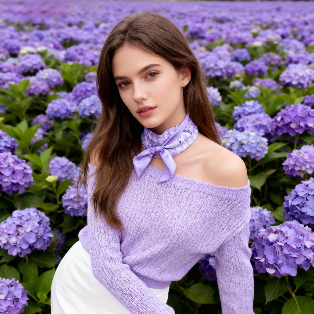 Secret Violet Garden Houndstooth Twilly Silky Scarf (105cm)