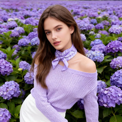 Secret Violet Garden Houndstooth Twilly Silky Scarf (105cm)