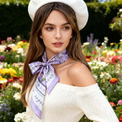 Secret Violet Garden Houndstooth Twilly Silky Scarf (105cm)