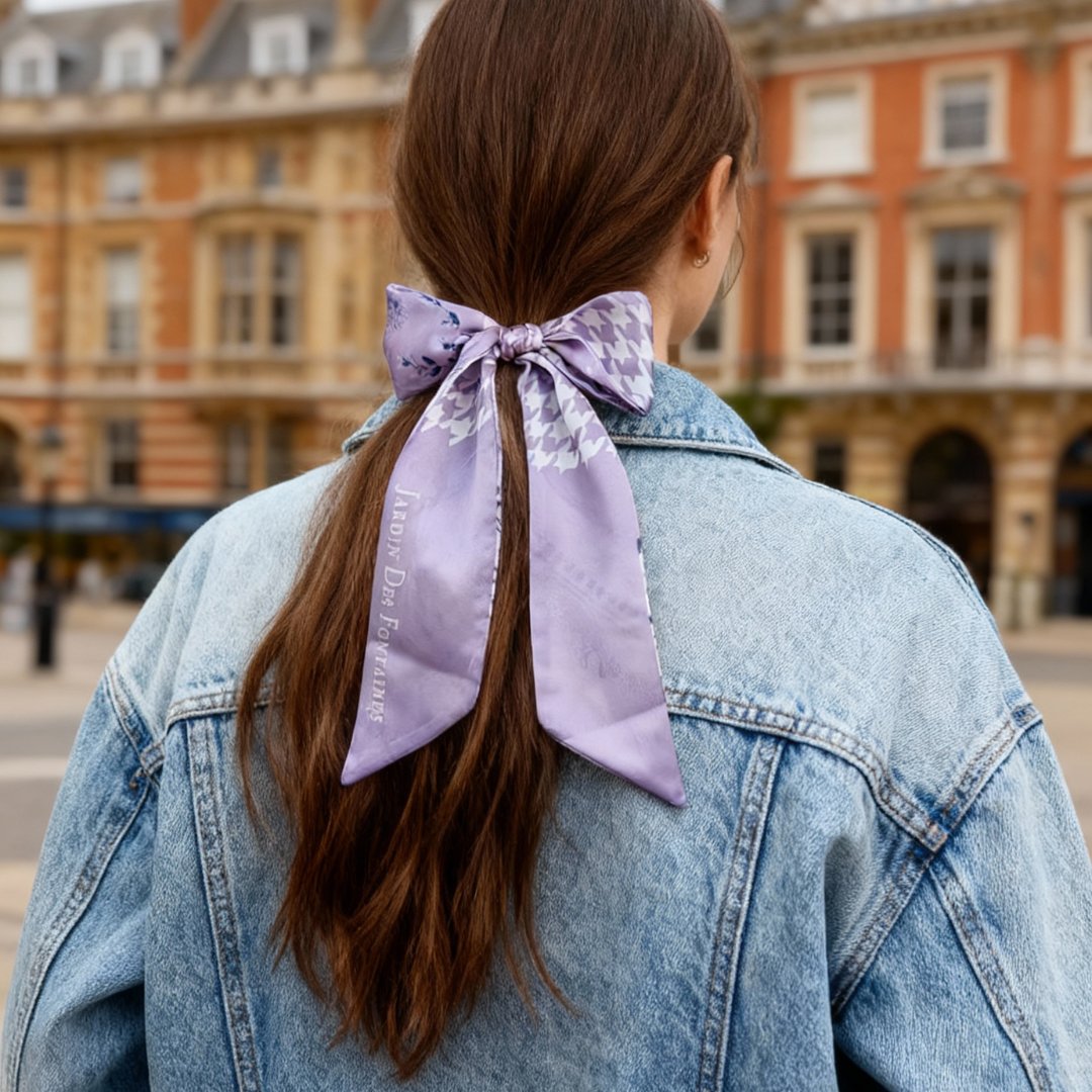 Secret Violet Garden Houndstooth Twilly Silky Scarf (105cm)