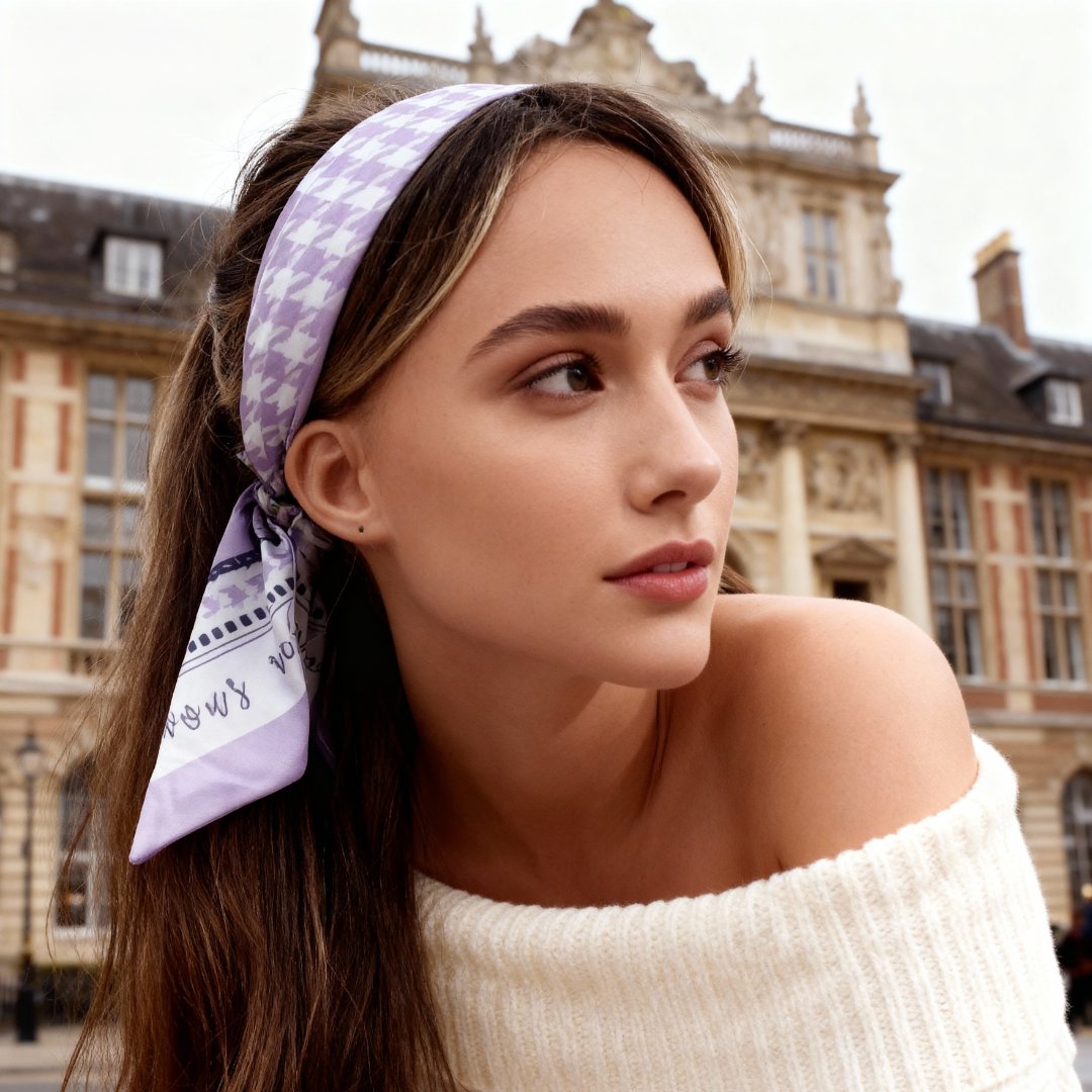 Secret Violet Garden Houndstooth Twilly Silky Scarf (105cm)